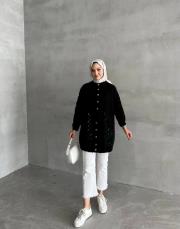 siyah taşlı şifon elbise