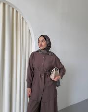 kahve düğmeli pantolonlu takım 2