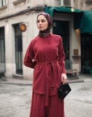 bordo düğmeli pantolonlu takım