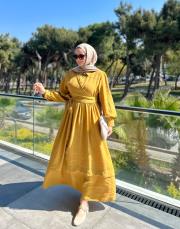 hardal kuşaklı elbise 2