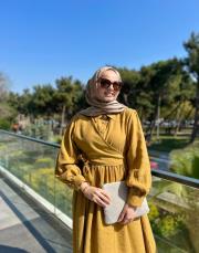 hardal kuşaklı elbise 3