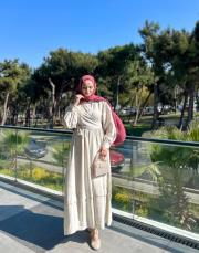 krem kuşaklı elbise 2