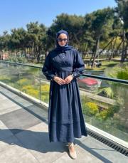 lacivert kuşaklı elbise