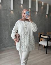 beyaz taşlı kot ceket