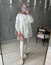 beyaz taşlı kot ceket 2