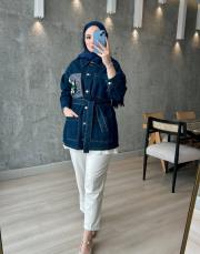 lacivert taşlı kot ceket