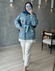buz mavisi taşlı kot ceket
