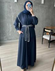 lacivert minelya keten elbise