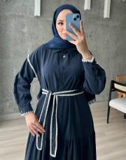 lacivert minelya keten elbise 2