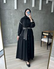 siyah minelya keten elbise