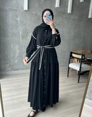 siyah minelya keten elbise 2