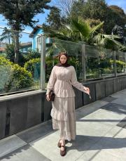 krem düğmeli tül elbise 2