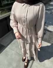 krem düğmeli tül elbise 3