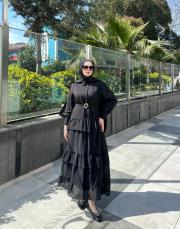 siyah düğmeli tül elbise 2