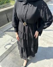 siyah düğmeli tül elbise 3